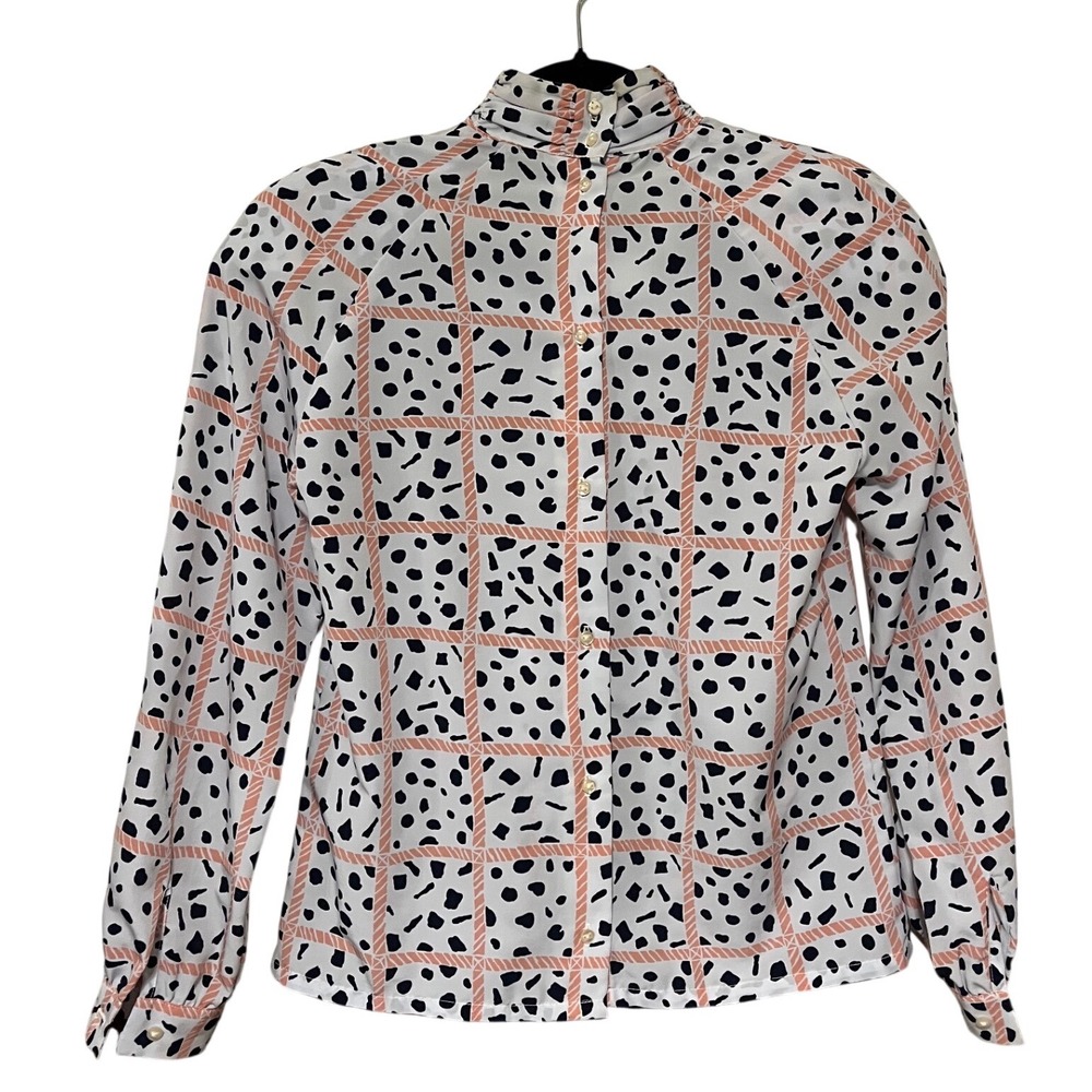 Vintage Pendleton Modest Unique Quirky High Neck Abstract Long Sleeve Blouse Sz6 - Picture 3 of 9